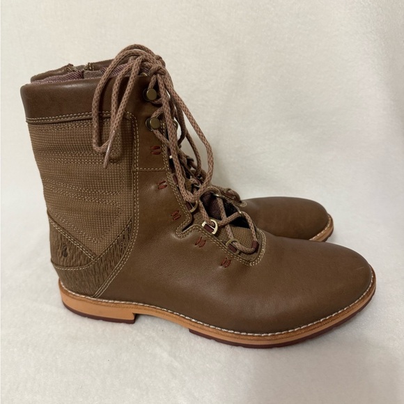 Ahnu‎ Chenery Boots Tan Womens Outdoor Size 8 Leather Casual Lace Up Zip - Picture 1 of 9